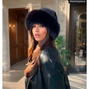 NEW Mongolian Fluffy Furry Black Faux Fur Luxury Ear Coverage Bucket Beanie Hat